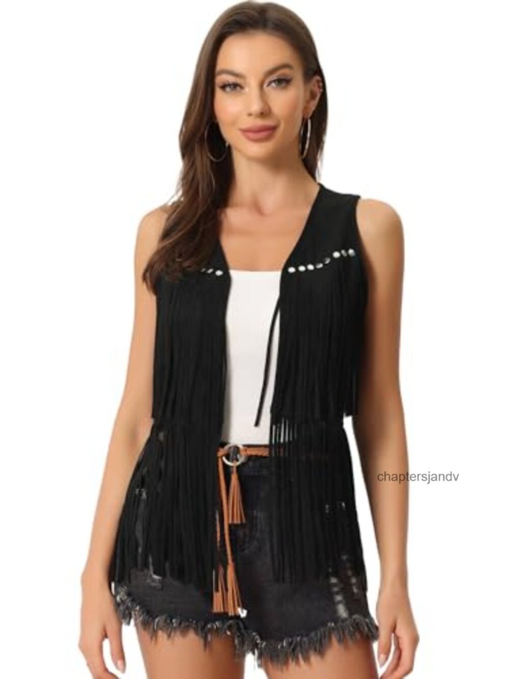 Faux Suede Fringe Vest Western Sleeveless Open Front Cowgirl Jacket